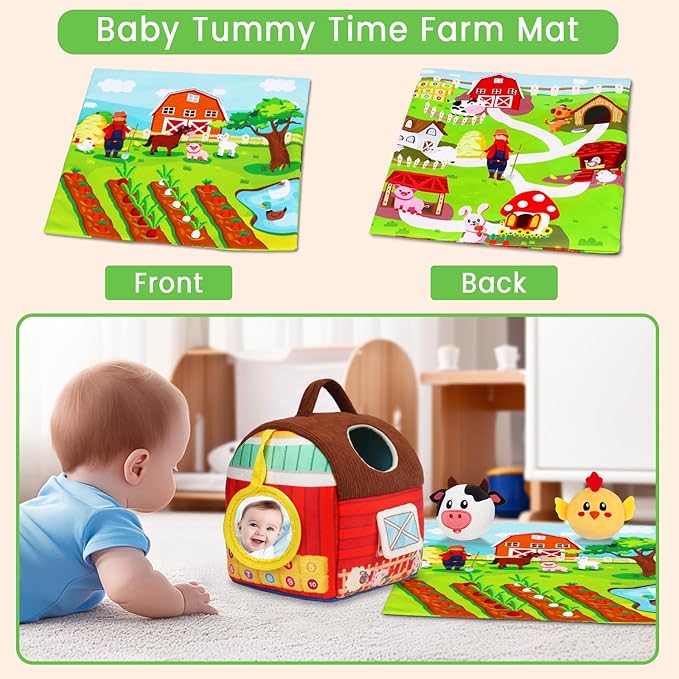 Avesa Baby Toys 6-12 Months - Soft Barn Toy with Stuffed Farm Animals, Rattle - Montessori Toys for Babies 6 Months Old Sensory Infant Toy Baby Valentines Day Gifts Easter Basket Stuffers