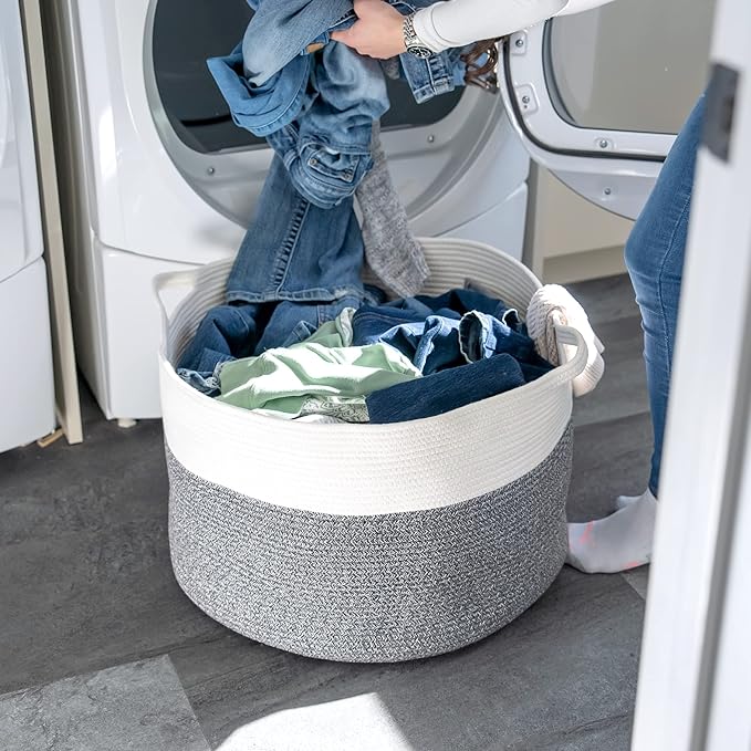 Little Hippo XXL Cotton Rope Basket, 100% Natural! Large Baby Gift Basket, White & Dark Gray