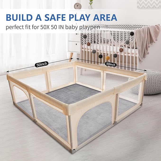 Huloo Sleep Ultra Soft Baby Play Mat for Floor,1.3" Thick Elasti-Foam 50x50 Playpen Mat for Toddlers Infant kids,Water-Repellent Coral Velvet for Tummy Time,Non-Slip Backing Safe for Crawling,Tatami Style (Dark Grey)