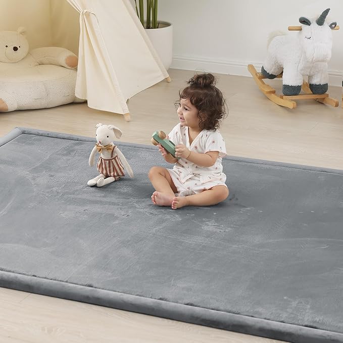1.5" Thick Baby Play Mat for Floor Tummy Time, Large Pro Soft Foam Activity Playmats Playroom, Easy Care with Non-Slip Safe for Infant Toddler Kids Crawling79 x 118" (Dark Grey)
