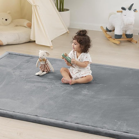 1.5" Thick Baby Play Mat for Floor Tummy Time, Large Pro Soft Foam Activity Playmats Playroom, Easy Care with Non-Slip Safe for Infant Toddler Kids Crawling79 x 118" (Dark Grey)
