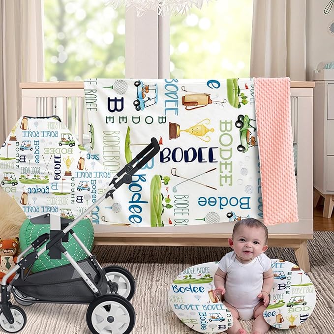 Rucekia Baby Nursing Pillow Cover - Personalized Name Golf Theme Breastfeeding U-Shaped for Bottle Feeding, Ultra Soft Comfortable Breastfeeding Pillow Cover for Infant Baby Boys and Girls
