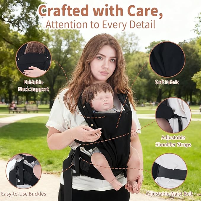 Baby Carrier Newborn to Toddler - Ergonomic Breathable Soft Structured Carrier with Breathable Mesh Lightweight Baby Holder with Lumbar Support Hands-Free Babywearing for Plus Size Parents Black