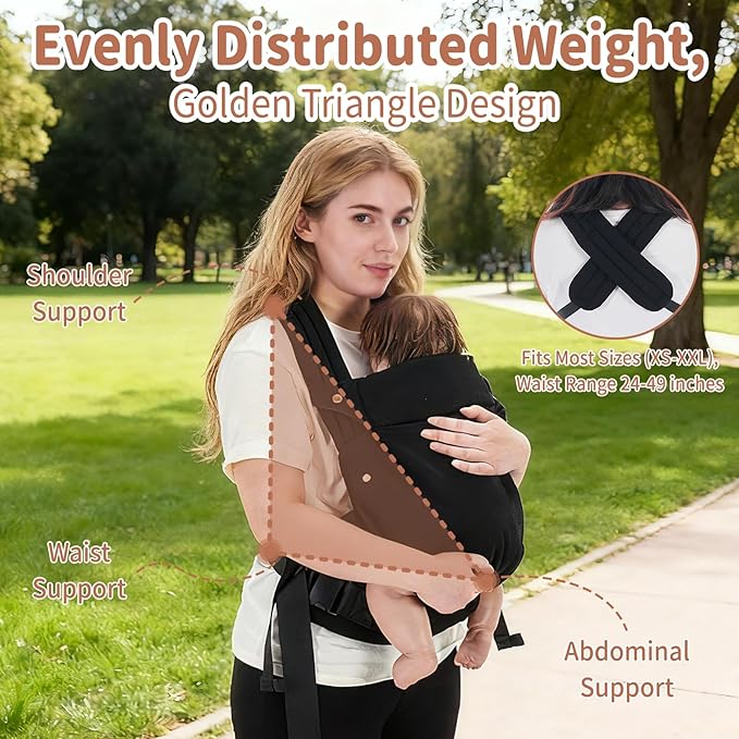 Baby Carrier Newborn to Toddler - Ergonomic Breathable Soft Structured Carrier with Breathable Mesh Lightweight Baby Holder with Lumbar Support Hands-Free Babywearing for Plus Size Parents Black