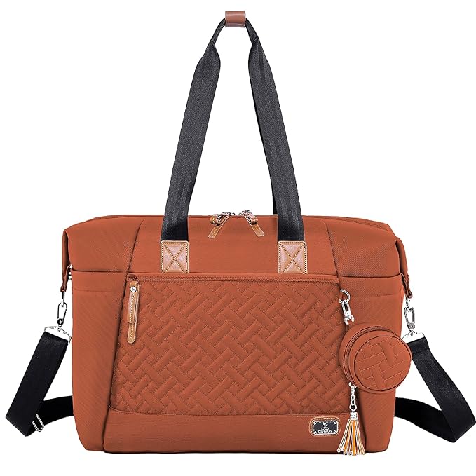 Dikaslon Diaper Bag, Large Travel Diaper Tote for Mom and Dad, Multifunction Baby Tote Bag for Boys and Girls with Pacifier Case and Changing Pad, Caramel