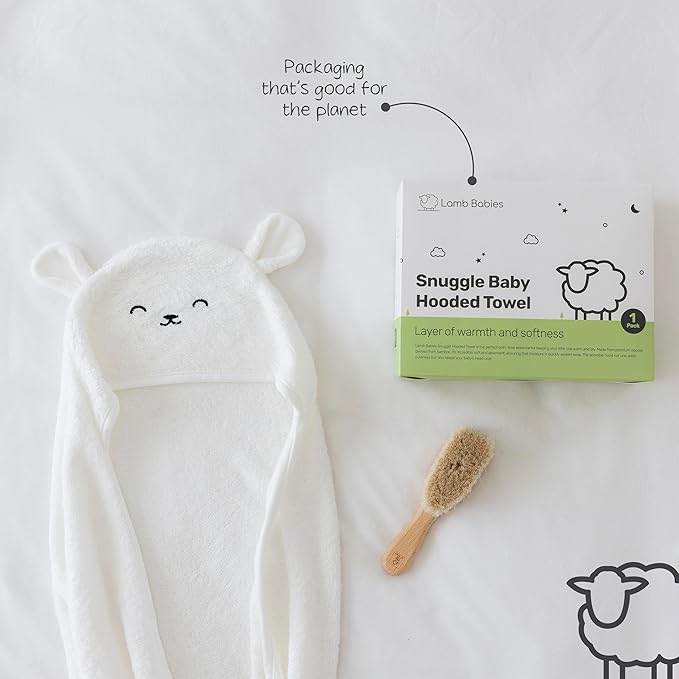Lamb Babies Snuggle Hooded Bamboo Baby Towel, Ultra-Soft Bamboo Viscose for Warmth and Quick Drying, Functional Bath-Time Essential, Adorable Hooded Baby Towels