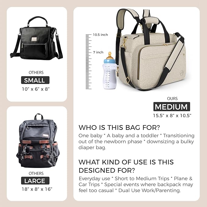 Mellories 4 in 1 Convertible Diaper Bag Tote for Baby Boys and Girls - Converts into Diaper Backpack, Baby Tote, Stroller and Crossbody Diaper Bag - Beige Baby Travel Bag - Gift for Mom