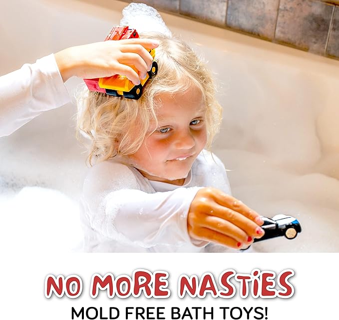 SplashEZ Mold Free Baby Bath Toys, No Hole Bath Toys for Toddlers, Bathtub Cars Set for Kids Ages 1-3, No Mold Floating Water Vehicles Set for Pool, BPA-Free, Safe, Fun, Infant Ages 1 3 6 12 18 Months