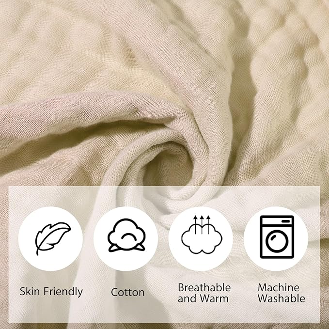 VitalCozy 6 Pcs Baby Muslin Hooded Bath Towels and Washcloths, 32 x 32 Inch Muslin Cotton Hooded Baby Towels Absorbent Hooded Blankets for Gift Newborn Infant Shower (Beige,Green)