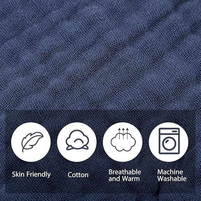 VitalCozy 6 Pcs Baby Muslin Hooded Bath Towels and Washcloths Muslin Cotton Hooded Baby Towels Absorbent Blankets for Gift Newborn Infant Shower (32 x 32 Inch,Dark Blue,Light Blue)