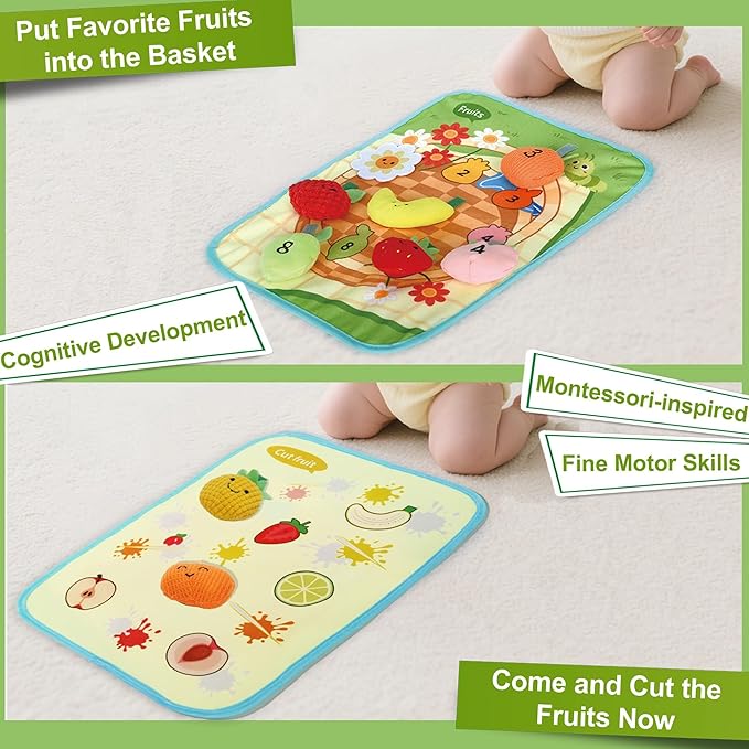 Baby Toys 6-12 Months, My First Fruits Vegetables Color Shape Sorting Montessori Toys, Plush Crinkle Rattle Textures Sensory Toy for 1 Year Old Boys Girls, Toddler Valentines Day Easter Baby Gifts