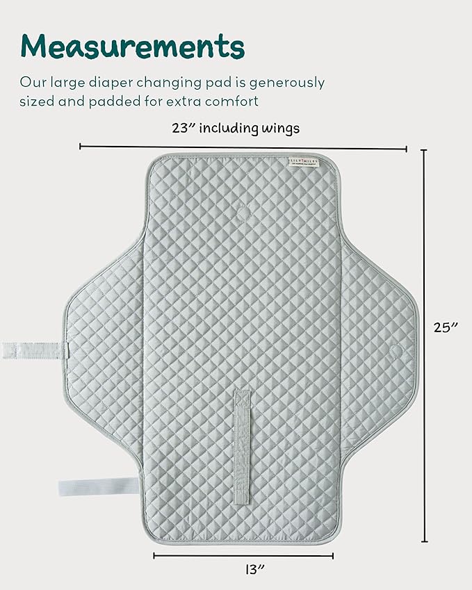 Lily Miles Baby Changing Pad Portable, Diaper Changing Mat with Magnetic Latches, Travel Pad for Diaper Bag, Baby Essentials, Wipeable & Waterproof Mat (Heather Gray, Large)