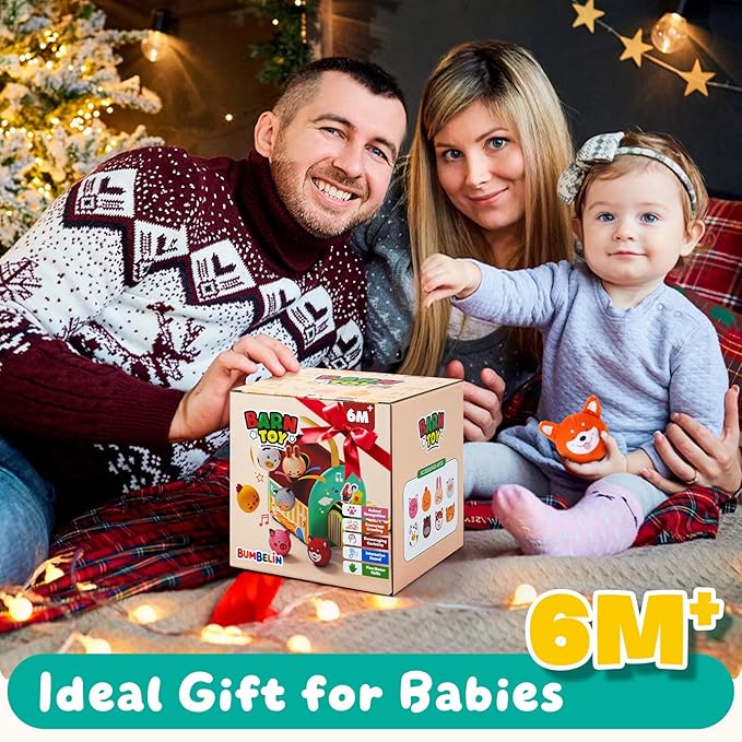 Baby Toys 6-12 Months - Soft Barn with Stuffed Farm Animals, Sensory Balls, Crinkle Paper & Mirror - Montessori Toys for Toddlers 1-3, 1 Year Old Boy Girl Gifts