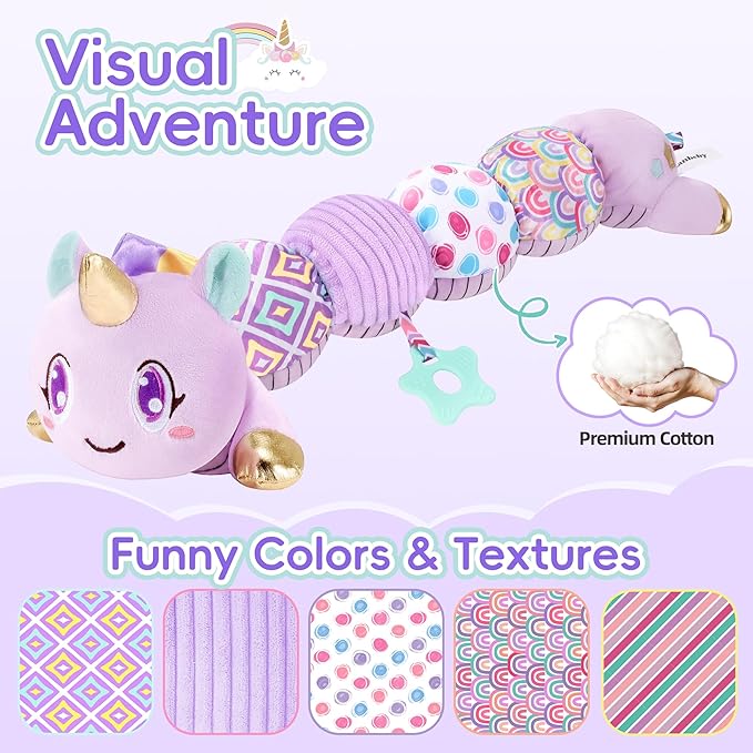 Unicorn Baby Toys 6-12 Months Infant Musical Stuffed Toys for Newborn Tummy Time Sensory Toys for Babies with Crinkle and Rattle 0-3-6-12 Months Old Baby Girl Must Have Christmas Gifts - Purple