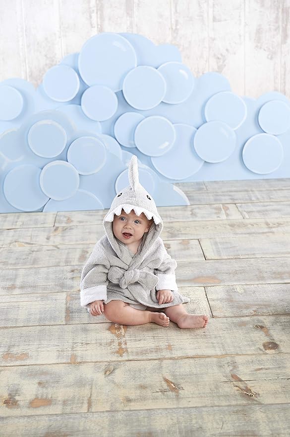 Baby Aspen Baby Shark Hooded Towel/Newborn Spa Bath Robe, Baby Beach Towel | Baby Bath Towel