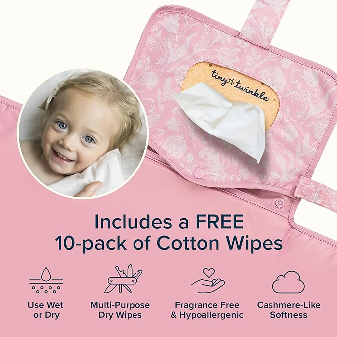 Tiny Twinkle Portable Diaper Changing Pad | Waterproof, Wipeable & Compact Baby Changing Pad for Travel | Smart Wipes Pocket & Organized Storage| Newborn Shower Gift (Toile)