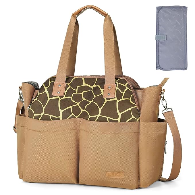 Lekebaby Diaper Bag Tote for Baby - 17 Pockets Large Travel Diaper Tote with Portable Changing Pad, Mom Crossbody Hospital Bag for Labor Delivery, Waterproof, Baby Essentials for Newborn Gifts, Brown