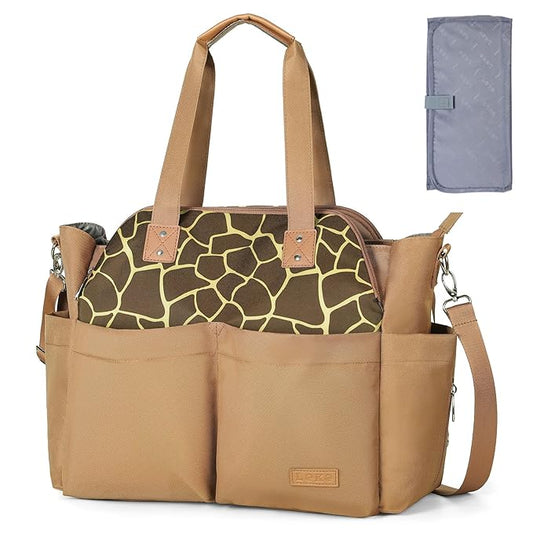 Lekebaby Diaper Bag Tote for Baby - 17 Pockets Large Travel Diaper Tote with Portable Changing Pad, Mom Crossbody Hospital Bag for Labor Delivery, Waterproof, Baby Essentials for Newborn Gifts, Brown