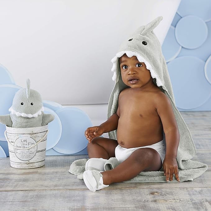 Baby Aspen Baby Shark Hooded Towel/Newborn Spa Bath Robe, Baby Beach Towel | Baby Bath Towel