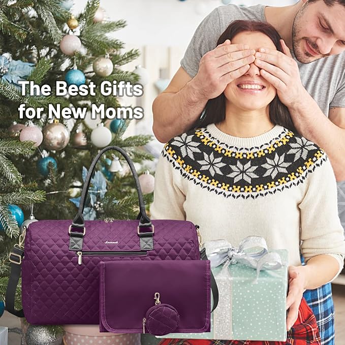 LOVEVOOK Diaper Bag Tote with Pacifier Case and Changing Pad, Large Capacity Mommy Bag for Hospital and Weekender Travel, Functional Baby Bag Newborn Baby Essential, Purple