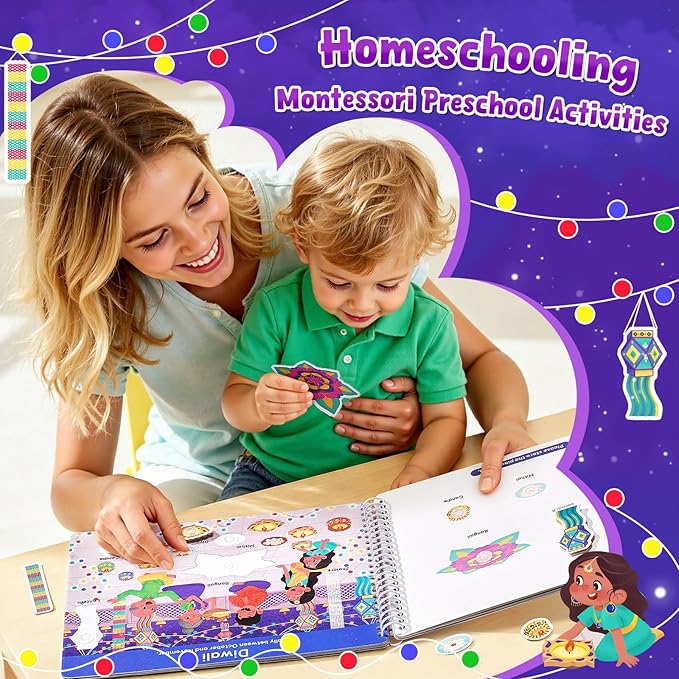 JoyCat Preschool Busy Book for Toddlers 3-5, Dual-Language Learning Activities, Educational Sensory Toys, Autism Learning Materials for Boys & Girls (Holidays)