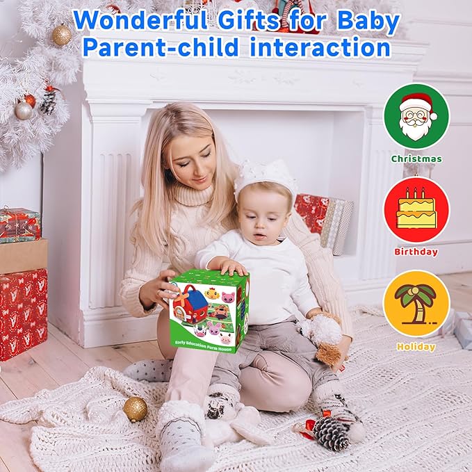 Baby Toys 6-12 Months - Soft Barn with Stuffed Farm Animals, Rattles, Textures, Mirror, Play mat - Toddler Toys Sensory Toy Montessori Toy for Babies 6-12 Months, 1 Year Old Boys Girls Baby Gifts