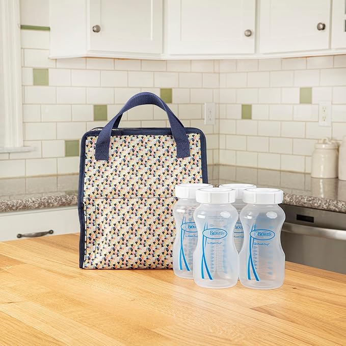 Dr. Brown’s Fold & Freeze Bottle Tote, Breastfeeding Essential Cooler Bag, 6 Baby Bottles Milk Storage - Multicolor