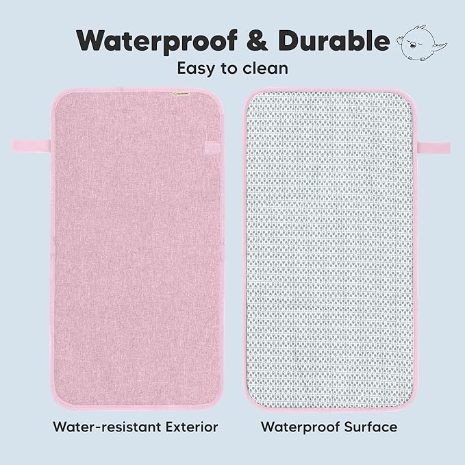 KeaBabies Portable Diaper Changing Pad, Easy Wipe Clean - Foldable Waterproof Baby Changing Mat for Diaper Bag, Compact, Lightweight, 25x13 Newborn, Infant, Baby Changer Travel Essential (Sweet Pink)