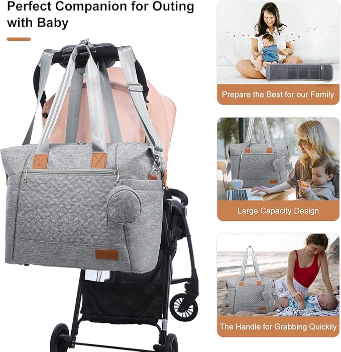 LOVEVOOK Diaper Bag Tote, Large Baby Diaper Bag Waterproof Travel Diaper Tote with Changing Pad