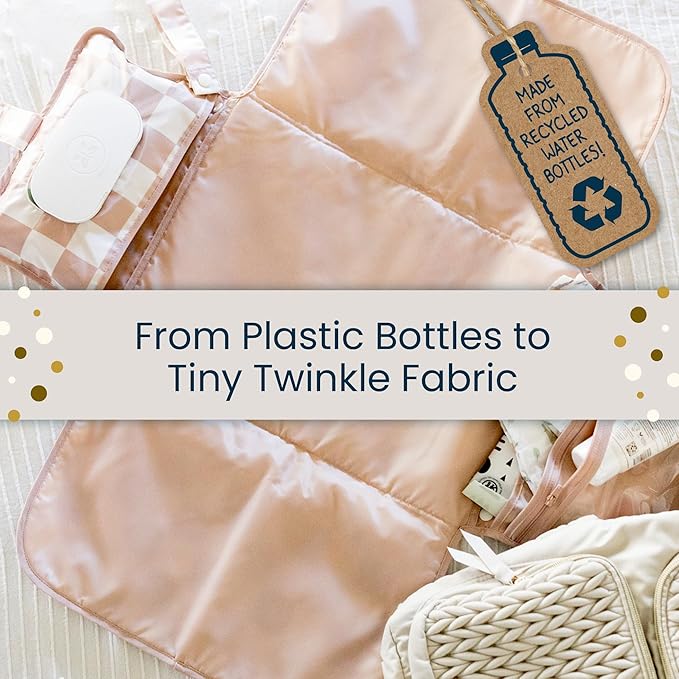 Tiny Twinkle Portable Diaper Changing Pad | Waterproof, Wipeable & Compact Baby Changing Pad for Travel | Smart Wipes Pocket & Organized Storage| Newborn Shower Gift (Beige Checkers)