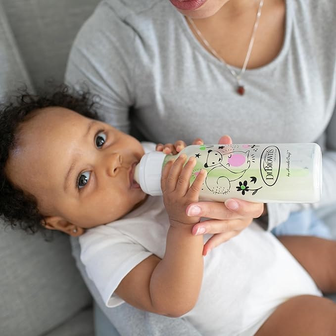 Dr. Brown's Natural Flow Anti-Colic Options+ Narrow Baby Bottle, Goat and Squirrel, 8 oz/250 mL, with Level 1 Slow Flow Nipple, BPA Free, 0m+, 2-Pack