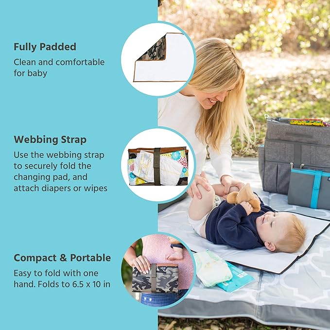 J.L. Childress Full Body Portable Changing Pad for Babies - Diaper Changing Mat for Travel, Baby Accessory Essentials, Wipeable & Water-Resistant, Foldable & Compact, Extra Large - Natural Camo
