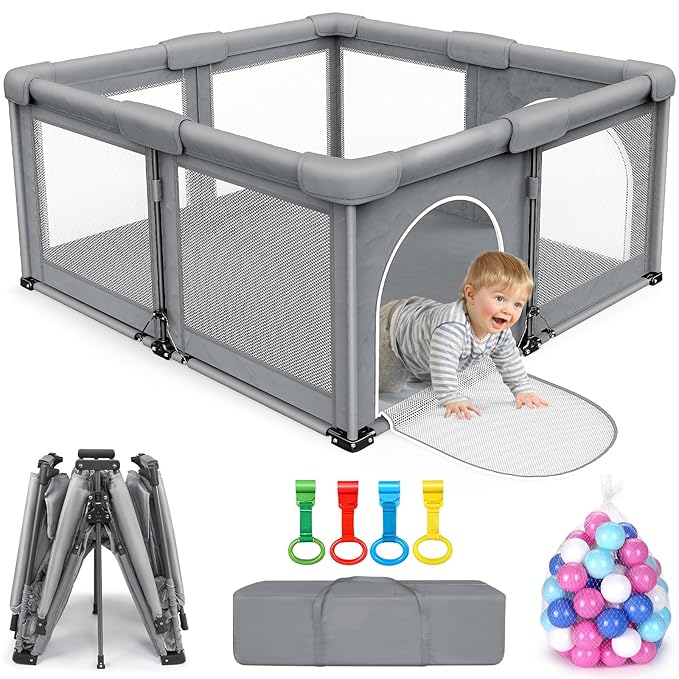 OCATO Baby Playpen Play Pen: Foldable Playpen for Babies and Toddlers Playard for Indoor Outdoor Activity Center Game Fence Safety Area Toddler Play Pen for Babies 6-12 Months Baby Gifts (50" × 50")