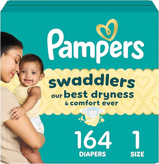 Pampers Swaddlers Diapers, Size 1 (8-14 lbs), 164 Count, Absorbent, Keeps Baby Dry and Comfortable, Skin Safe Disposable Baby Diaper (Packaging May Vary)
