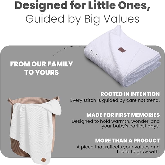 Little Dedi 100% Organic Cotton Baby Knitted Blanket with Gift Box - Soft Toddler, Crib, Stroller Blanket - Neutral Swaddle and Receiving Blanket for Newborns, 30"x40", White
