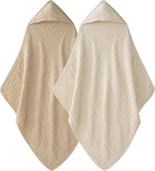 Unnivoll Hooded Baby Towels for Newborn - 2 Pack, 100% Muslin Cotton, Baby Bath Towels with Hood, Soft and Absorbent for Boys, Girls Infant, Toddler and Kids, Large 32x32 Inches, Newborn Essential