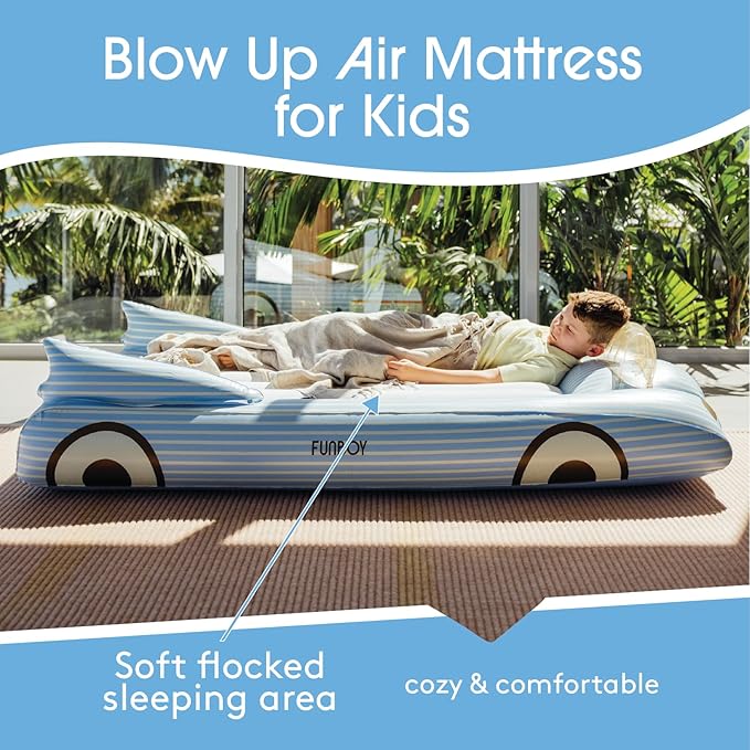 FUNBOY Kids Blue Inflatable Travel Bed & Mattress. Perfect for Sleepovers. Includes Carrying Case Storage Bag, Twin (Pack of 4)