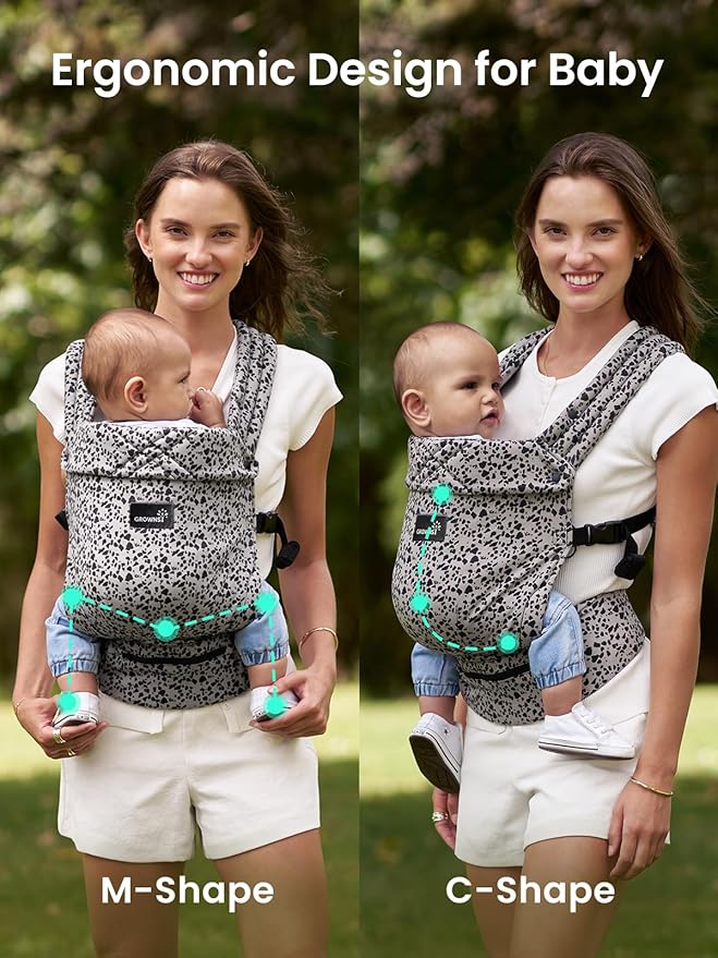 GROWNSY Baby Carrier Newborn to Toddler, Lightweight Ergonomic 7-44 lbs Newborn Carrier with Head Support, Easy to Wear Hands Free Infant Carrier for 0-36 Months, Gray Spots Leopard