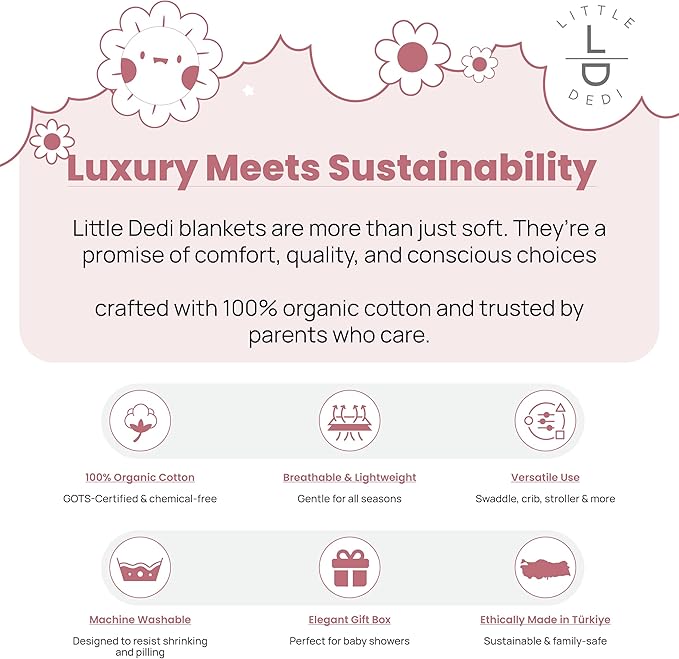 Little Dedi 100% Organic Cotton Baby Knitted Blanket with Gift Box - Soft Toddler, Crib, Stroller Blanket - Neutral Swaddle and Receiving Blanket for Newborns, 30"x40", Color Berry