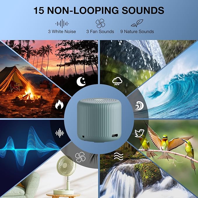 White Noise Machine Baby Portable Sound Machine,LEICEX Travel Sound Machine,15 Non-Looping Sound Timer and Memory Play, Mini White Noise Machine for Sleeping Office Travel （Slate）