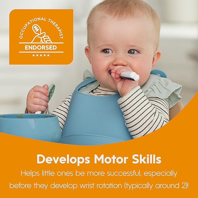 NumNum Baby Spoons Set, Silicone Pre-Spoon GOOtensils for Kids Aged 6+ Months - First Stage, Baby Led Weaning (BLW), Teething Spoon - Travel Case + 2 Spoons, Blue/Navy