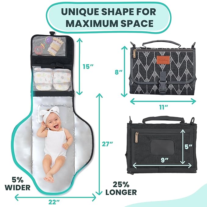 Pillani Portable Changing Pad - Travel Diaper Changing Mat, Waterproof, Foldable & Detachable Station with Baby Wipes Pockets