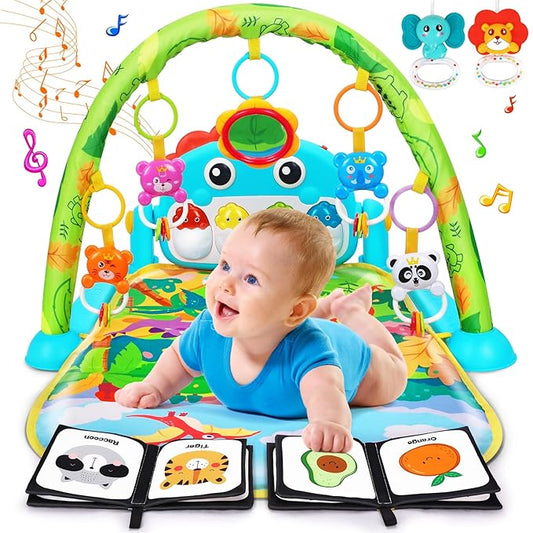 UMIKU Baby Play Mat Baby Tummy Time Mat Musical Activity Center for Infant with High-Contrast Piano Music & Light Newborn Babies Gifts for Boy Girl Babies 0-6 6-12 Months Dinosaur Style