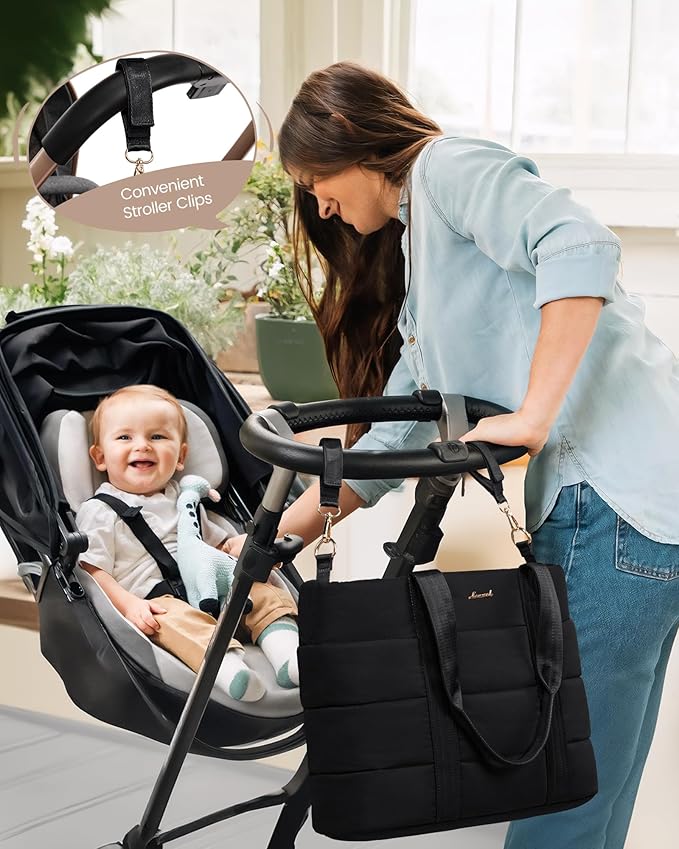 LOVEVOOK Diaper Bag Tote, 15.6inch Puffer Baby Diaper Bag Waterproof Travel Diaper Tote with Changing Pad Pacifier Case