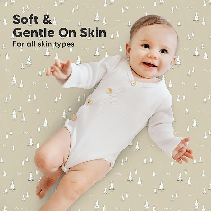 2-Pack Mini Crib Sheets Fitted - 38x26 Pack N Play Sheets for Pack and Play Mattress, Organic Cotton, Soft & Breathable Playard Bedding, Neutral Mini Toddler Bed Cover for Boys, Girls (Pine Grove)