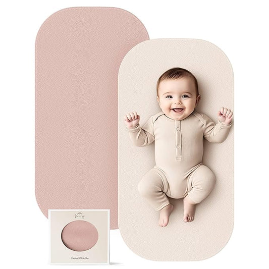 Konssy Faux Leather Baby Changing Mat, Waterproof, Wipeable & Portable Diaper Changing Pad for Travel or Home, Fits Perfectly in Diaper Bag, 30 x 17 inche (Blush,Beige)