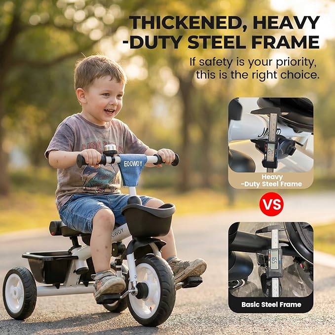 Toddler Tricycle with Push Handle, 7 in 1 Stroller Trike with 360° Swivel Seat, Reclining Backrest, All-Terrain Wheels, Dual Brakes, Canopy & Storage, Gift for Kids 18 Months to 5 Years, Blue