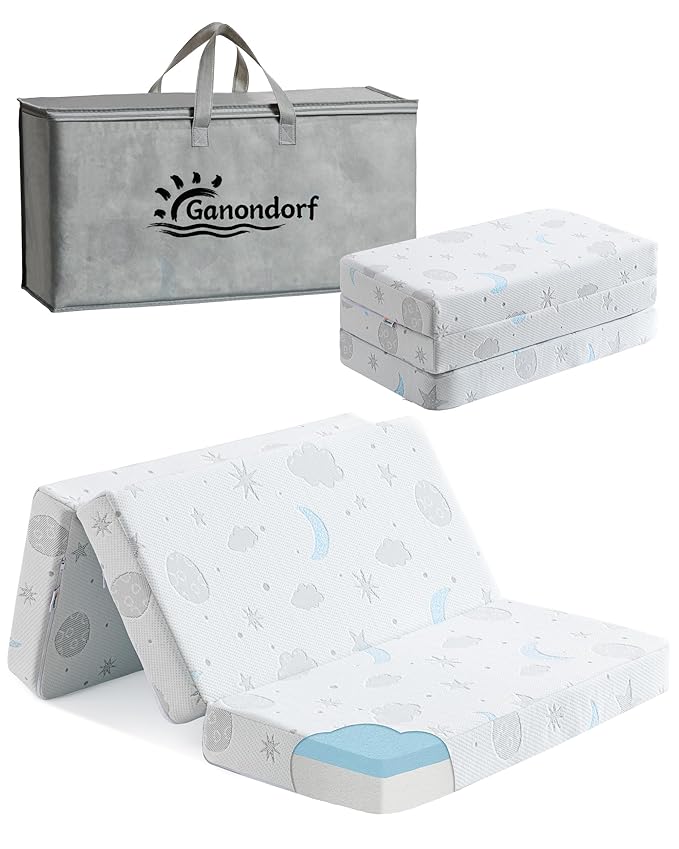 Trifold Pack and Play Mattress 38x26'' Breathable Soft Plush Memory Foam for Baby Toddler Travel Includes Carry Bag Removable Washable Cover Fits Play Pen Playard Pack n Play Mattress Pad