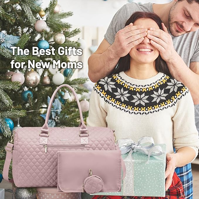 LOVEVOOK Diaper Bag Tote with Pacifier Case and Changing Pad, Large Capacity Mommy Bag for Hospital and Weekender Travel, Functional Baby Bag Newborn Baby Essential, Pink