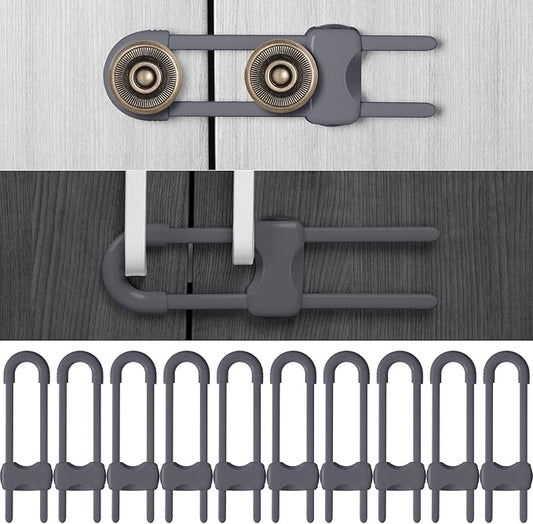 Jetec 10 Pieces Cabinet Locks for Babies, U-Shaped Proofing Drawers Safety Child Locks Adjustable, Easy to Use Childproof Latch for Knob Handle on Kitchen Door Storage Cupboard Closet (Gray)